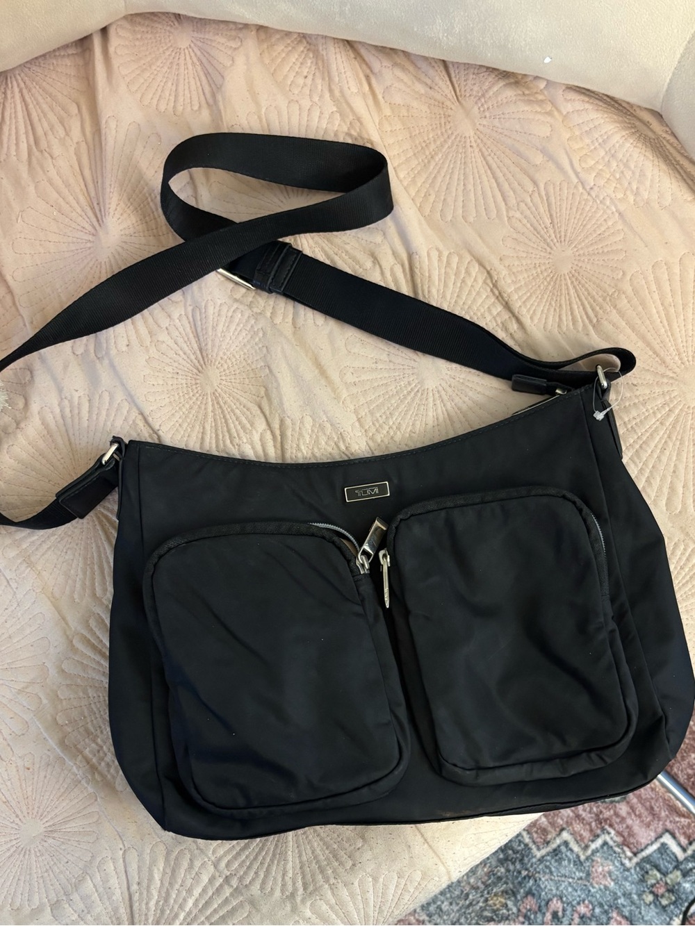 Tumi Black Nylon Crossbody Bag with Dual Front Pockets